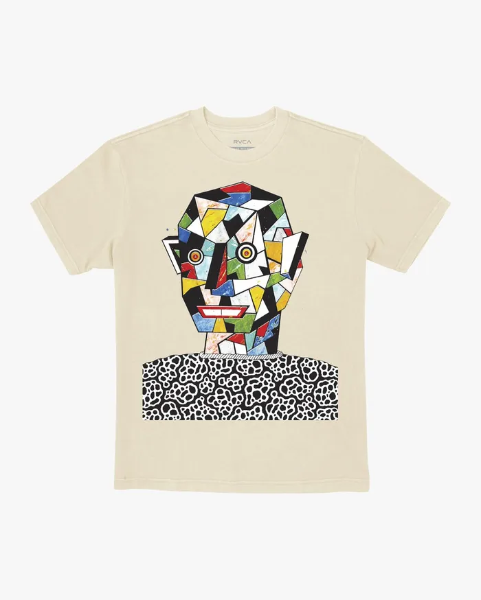 RVCA Mens Artist Tees Matt Leines Facet Face Short Sleeve Tee Silver Bleach Slb RVCA Mens Artist Tees Matt Leines Facet Face Short Sleeve Tee Silver Bleach Slb