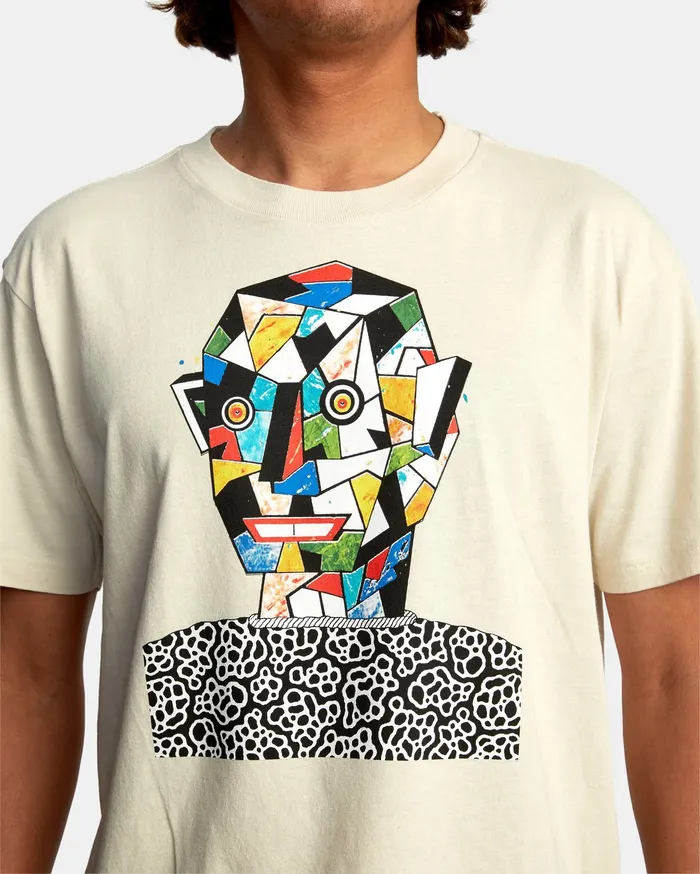 RVCA Mens Artist Tees Matt Leines Facet Face Short Sleeve Tee Silver Bleach Slb