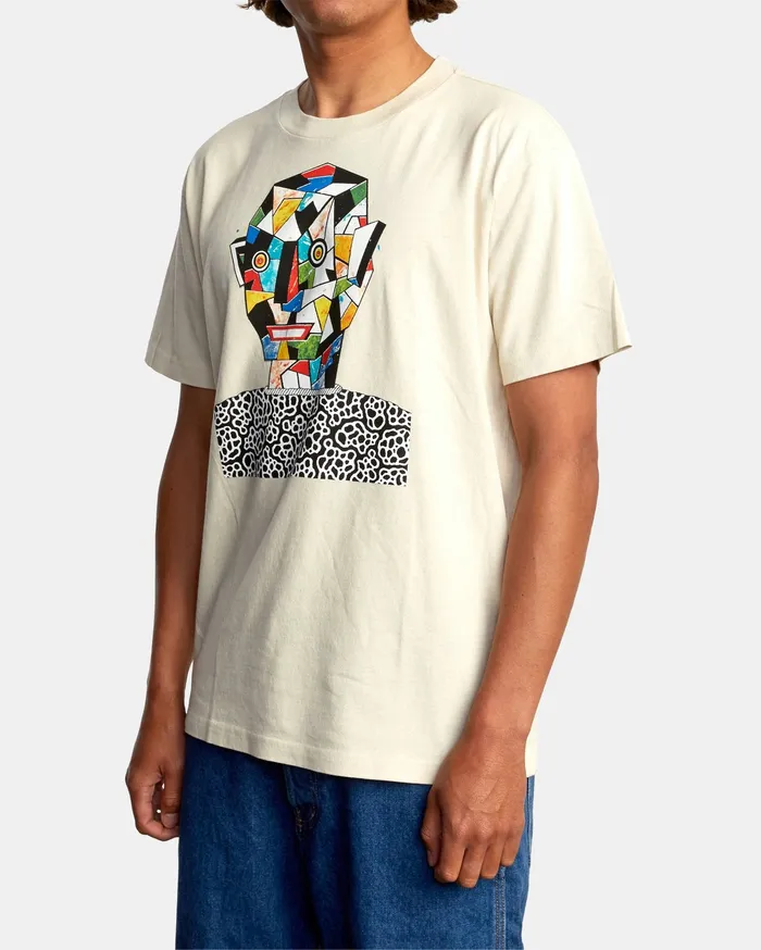 RVCA Mens Artist Tees Matt Leines Facet Face Short Sleeve Tee Silver Bleach Slb