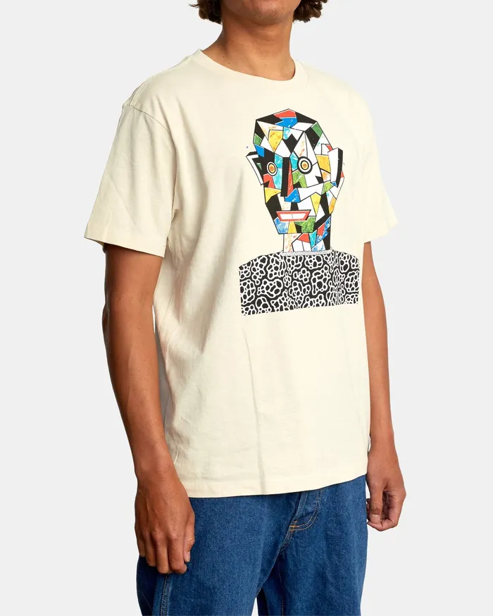 RVCA Mens Artist Tees Matt Leines Facet Face Short Sleeve Tee Silver Bleach Slb
