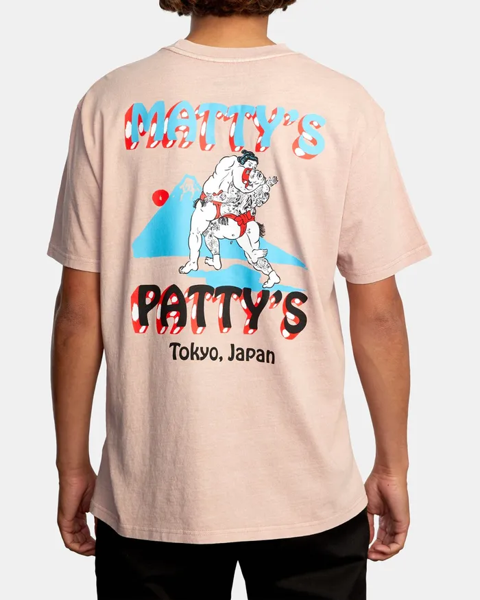 RVCA Mens Artist Tees Matty Matheson Matty8217S Patty8217S Tokyo Short Sleeve Tee Pink Pnk