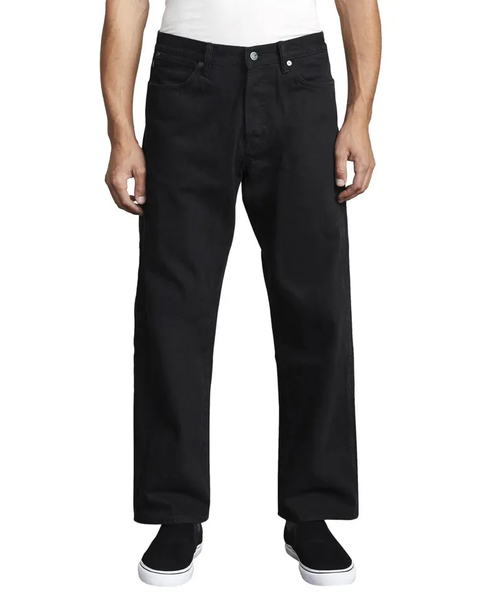 RVCA Mens Denim Recession Americana Relaxed Fit Denim Jeans Black Rinse Blr Online