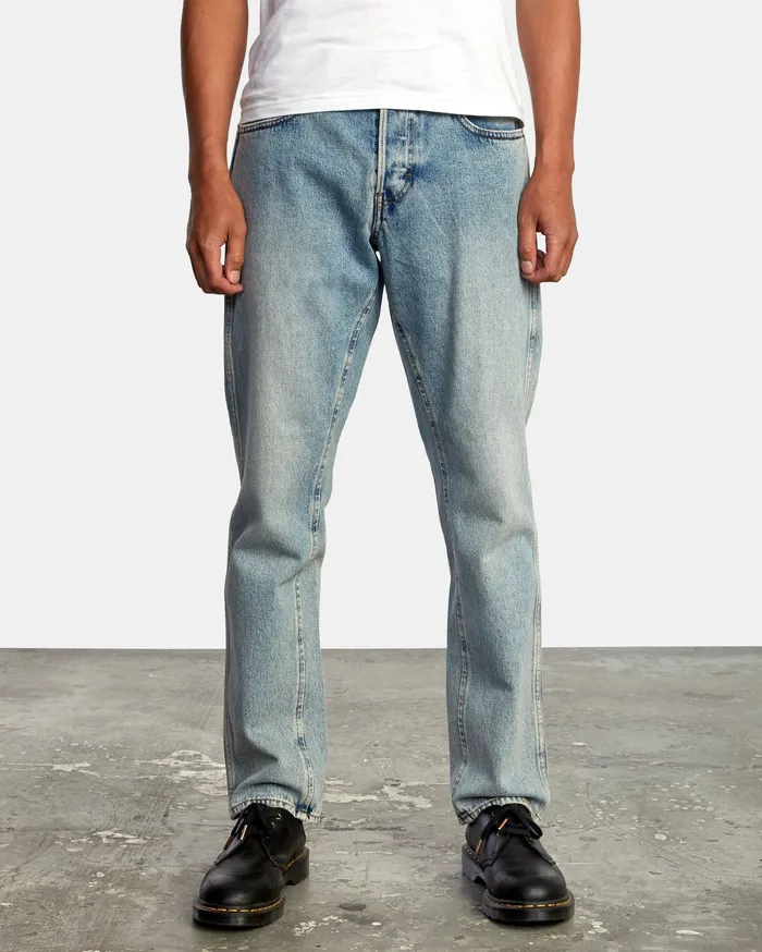 RVCA Mens Denim Weekend Straight Fit Organic Denim Jeans Stone Blue Ust Near Me