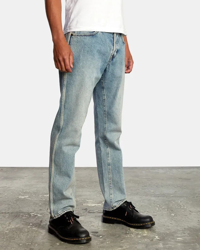 RVCA Mens Denim Weekend Straight Fit Organic Denim Jeans Stone Blue Ust Near Me