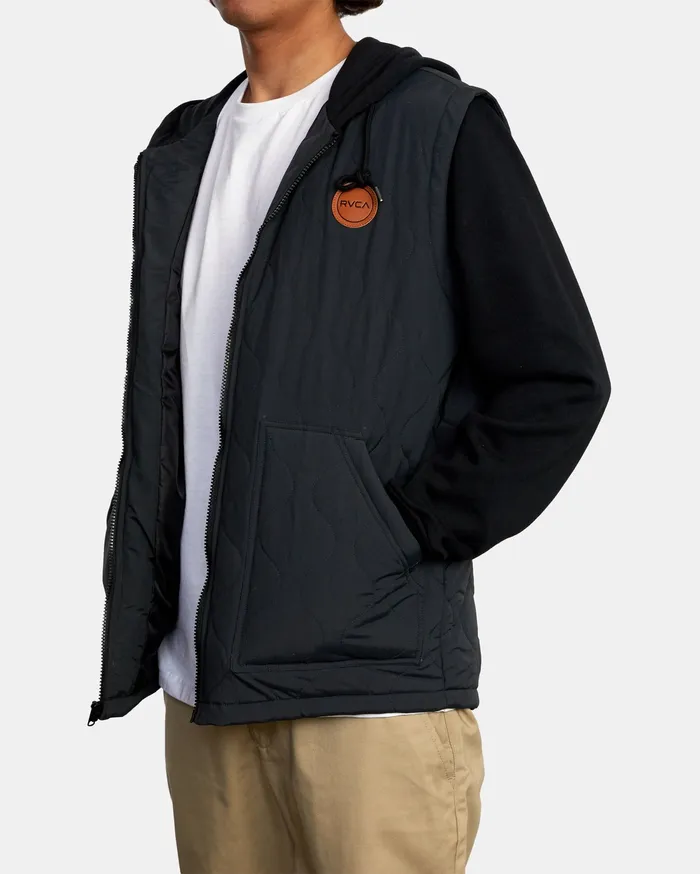 RVCA Mens Jackets Grant Hooded Puffer Jacket Black Blk
