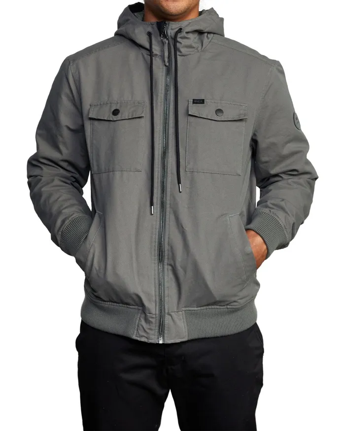 RVCA Mens Jackets Hooded Bomber 2 Waterproof Jacket Olive Olv