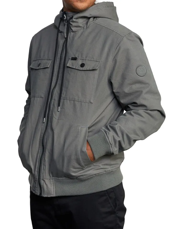 RVCA Mens Jackets Hooded Bomber 2 Waterproof Jacket Olive Olv