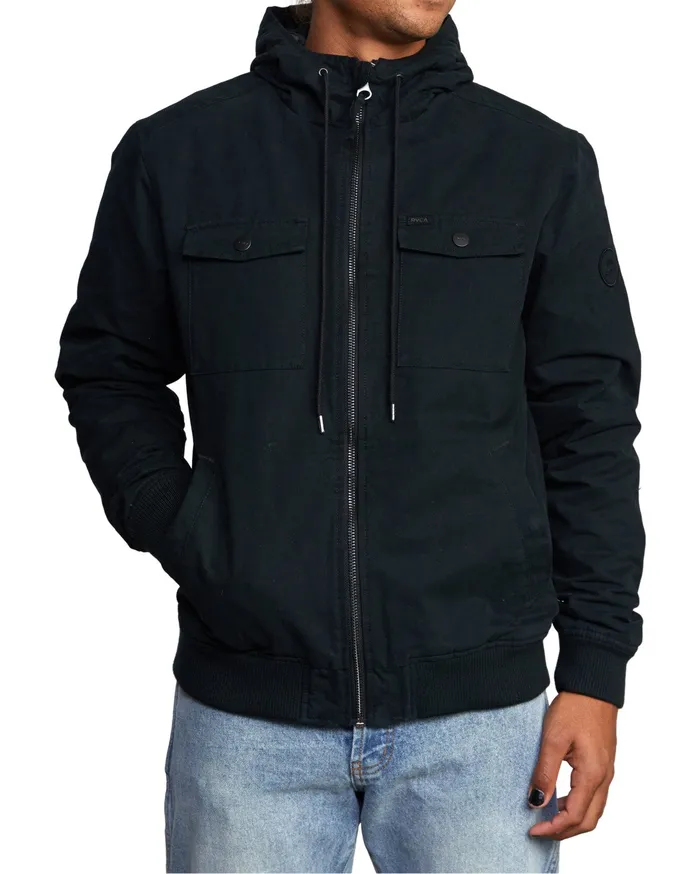 RVCA Mens Jackets Hooded Bomber 2 Waterproof Jacket Rvca Black Rvb