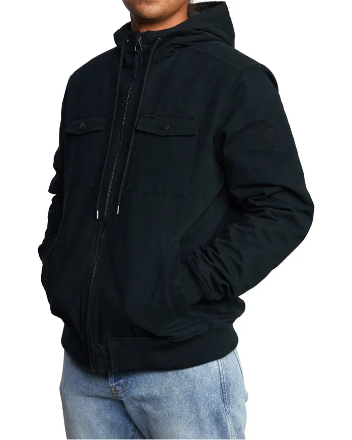 RVCA Mens Jackets Hooded Bomber 2 Waterproof Jacket Rvca Black Rvb