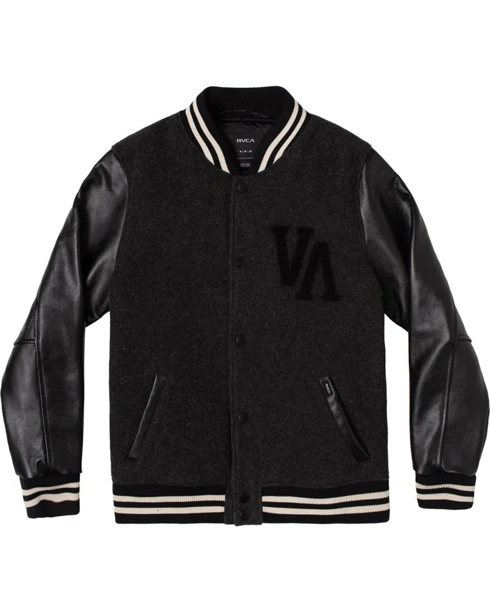 RVCA Mens Jackets Junior Varsity Letterman Jacket Rvca Black Rvb