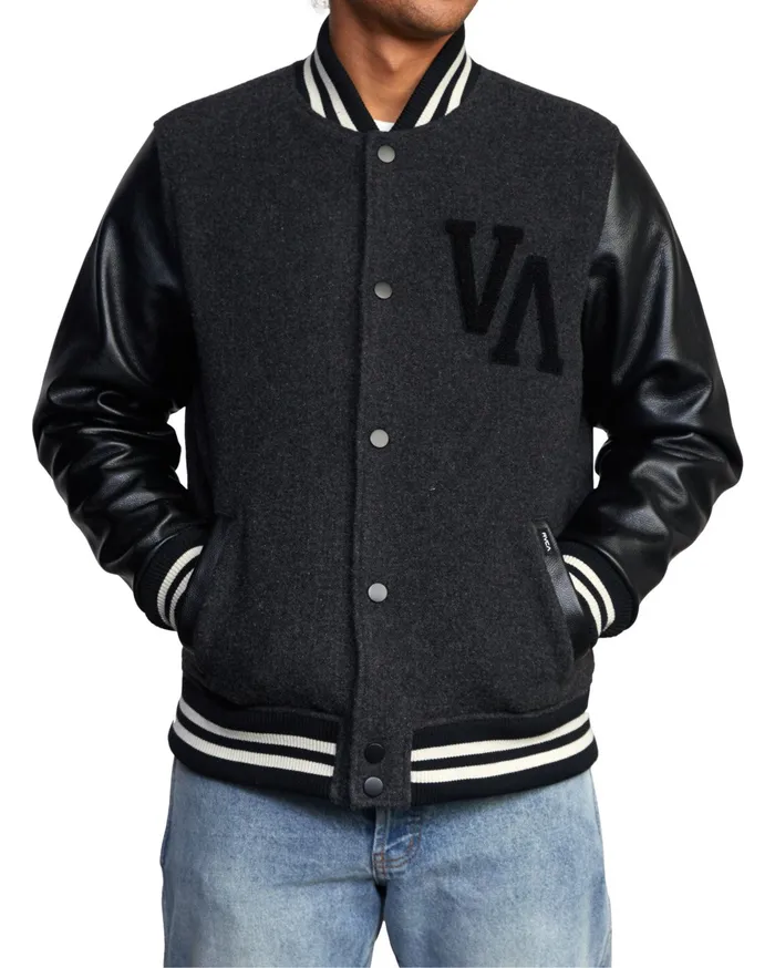RVCA Mens Jackets Junior Varsity Letterman Jacket Rvca Black Rvb