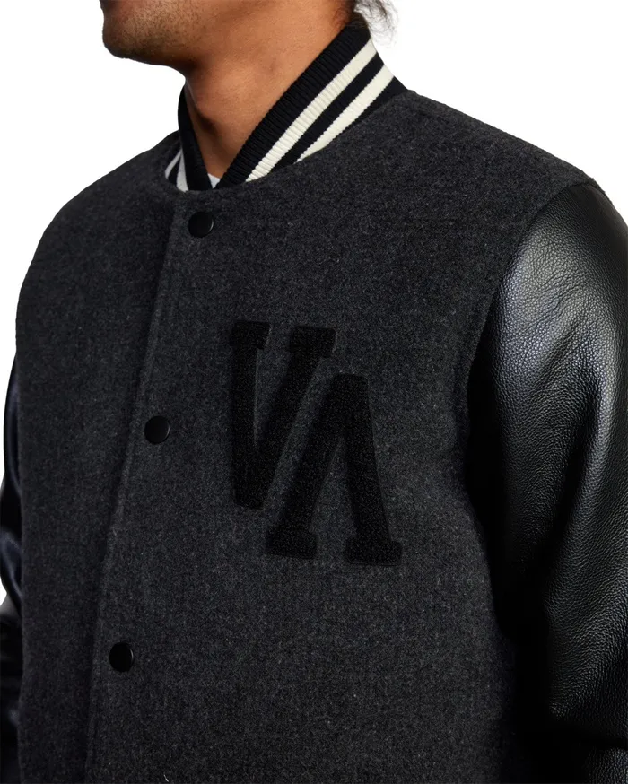 RVCA Mens Jackets Junior Varsity Letterman Jacket Rvca Black Rvb