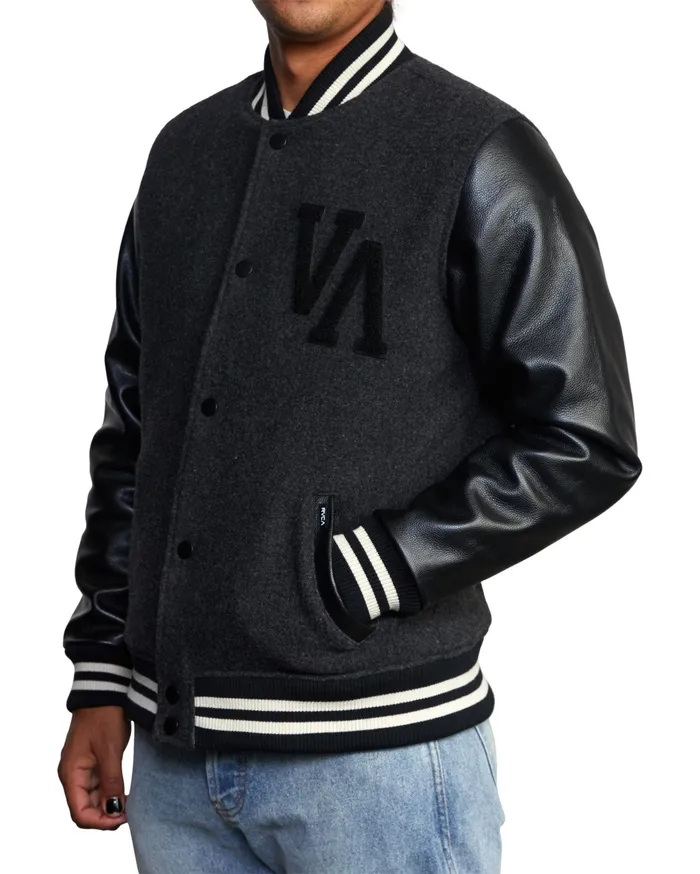 RVCA Mens Jackets Junior Varsity Letterman Jacket Rvca Black Rvb