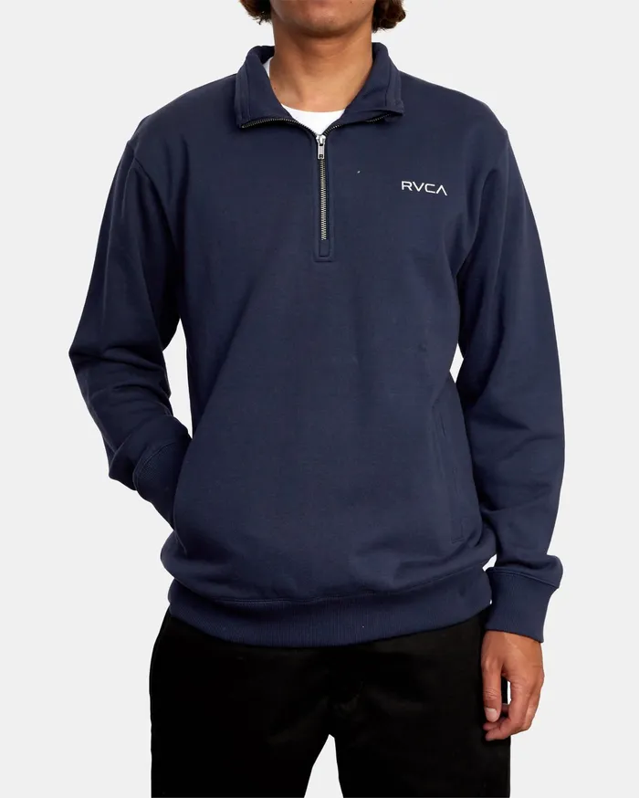 RVCA Mens Jackets Keats HalfZip Mock Neck Pullover Moody Blue Mdy