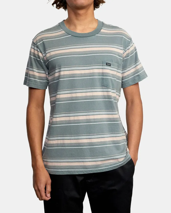 RVCA Mens Knit Bez Stripe Short Sleeve Tee Balsam Green Abg