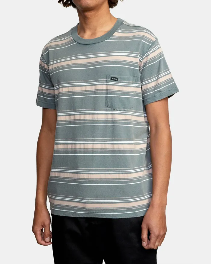 RVCA Mens Knit Bez Stripe Short Sleeve Tee Balsam Green Abg