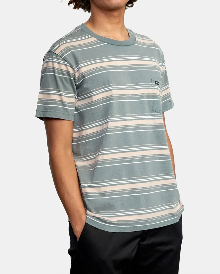 RVCA Mens Knit Bez Stripe Short Sleeve Tee Balsam Green Abg