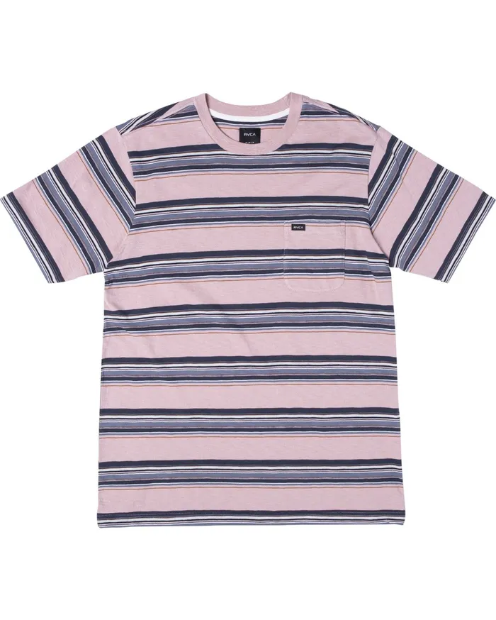 RVCA Mens Knit El Rosario Stripe Short Sleeve Tee Pale Mauve Pal