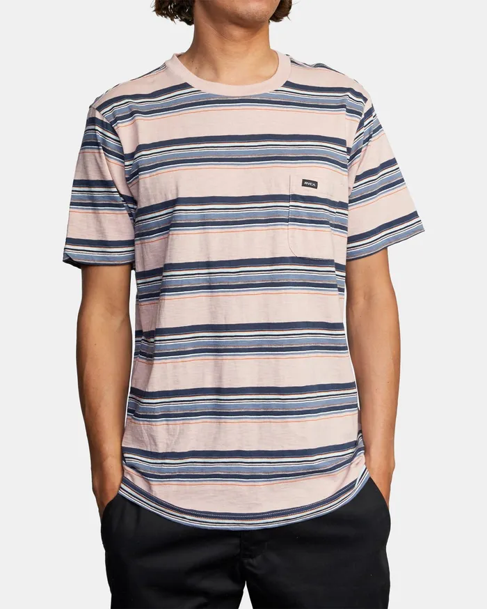 RVCA Mens Knit El Rosario Stripe Short Sleeve Tee Pale Mauve Pal