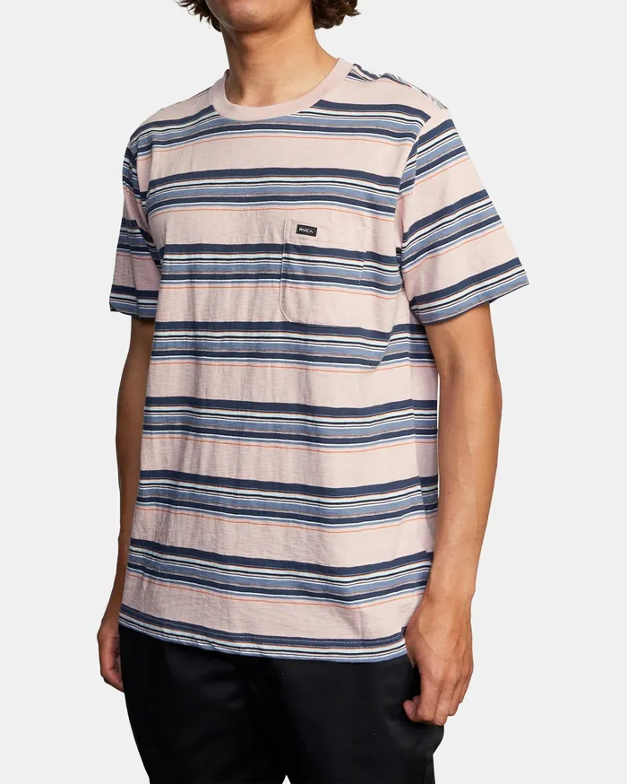 RVCA Mens Knit El Rosario Stripe Short Sleeve Tee Pale Mauve Pal