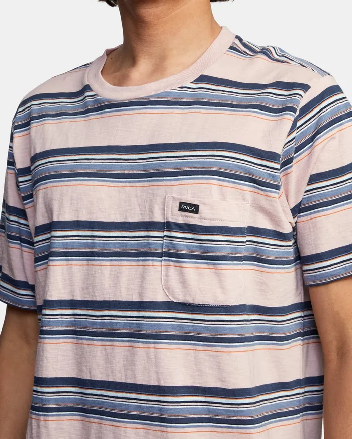 RVCA Mens Knit El Rosario Stripe Short Sleeve Tee Pale Mauve Pal