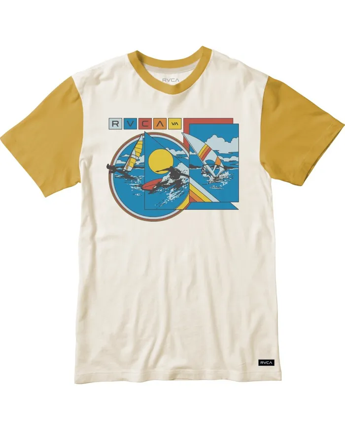 RVCA Mens Knit Evan Mock Tourist Blocked Short Sleeve Tee Antique White Anw