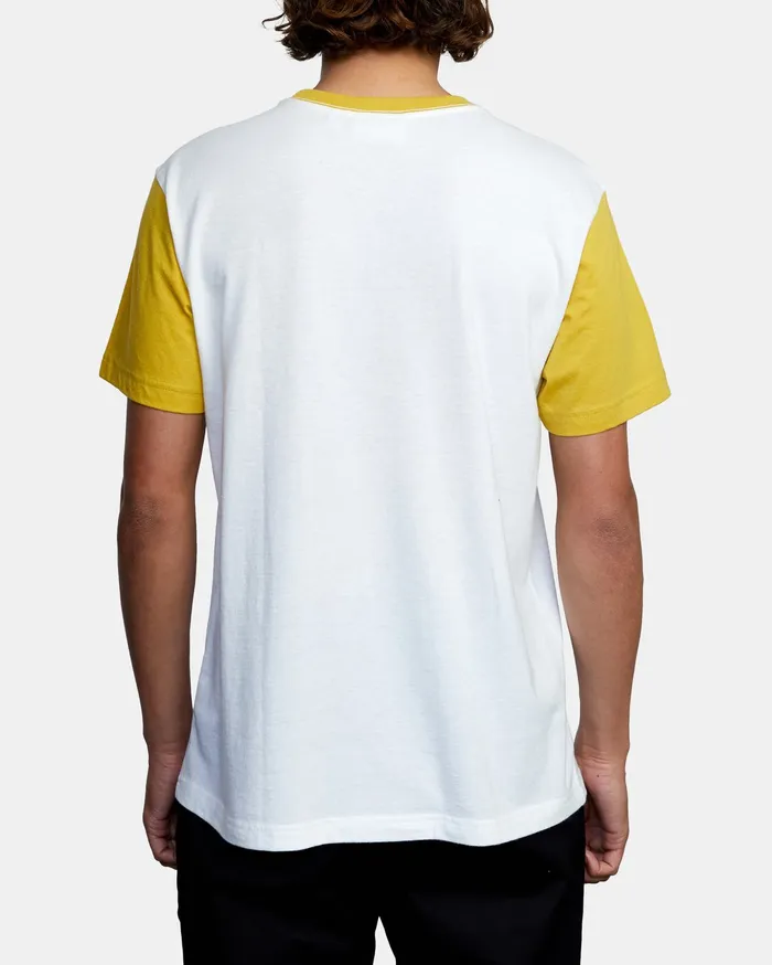 RVCA Mens Knit Evan Mock Tourist Blocked Short Sleeve Tee Antique White Anw