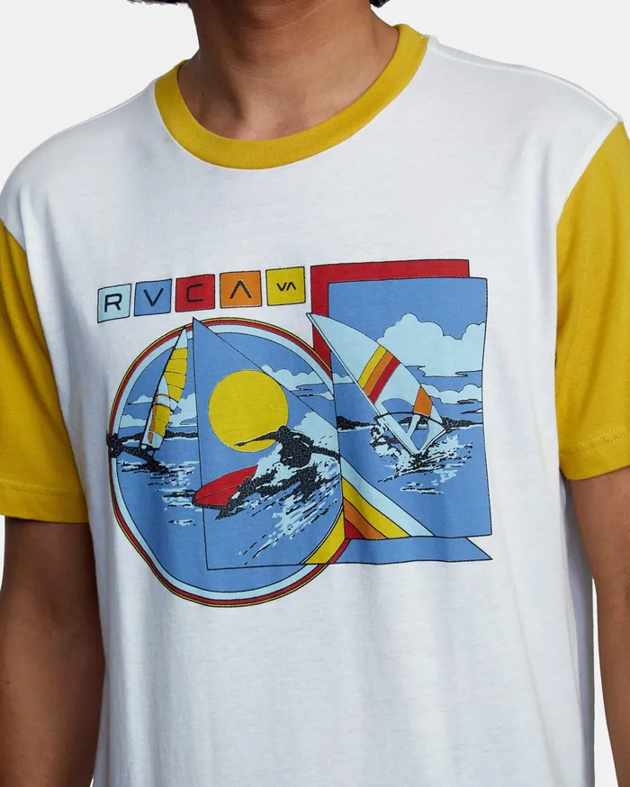 RVCA Mens Knit Evan Mock Tourist Blocked Short Sleeve Tee Antique White Anw