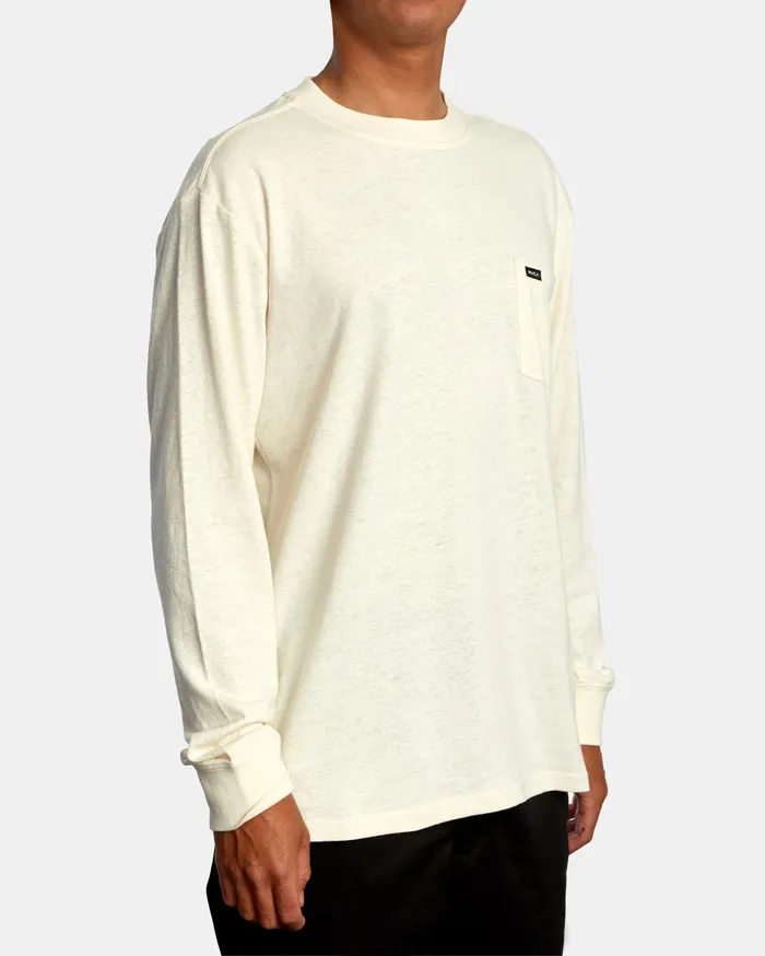 RVCA Mens Knit Harmonia Hemp Long Sleeve Tee Natural Nat