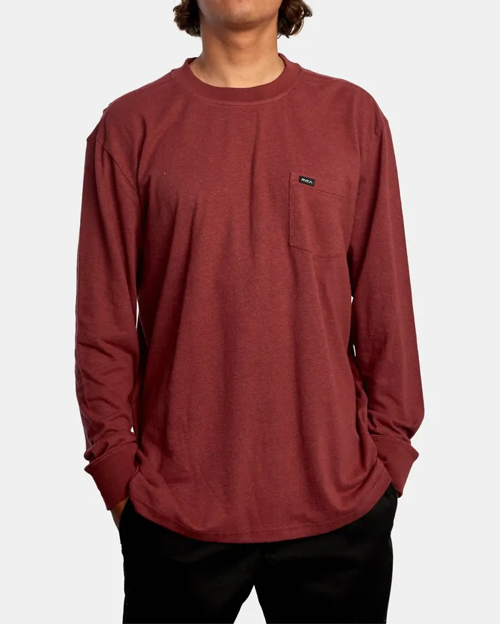 RVCA Mens Knit Harmonia Hemp Long Sleeve Tee Oxblood Red Oxr