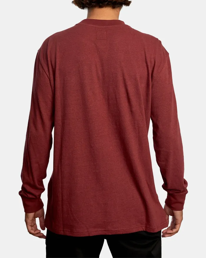 RVCA Mens Knit Harmonia Hemp Long Sleeve Tee Oxblood Red Oxr