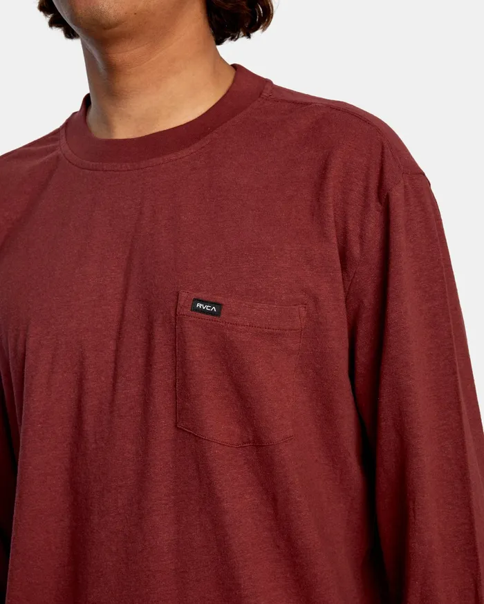 RVCA Mens Knit Harmonia Hemp Long Sleeve Tee Oxblood Red Oxr