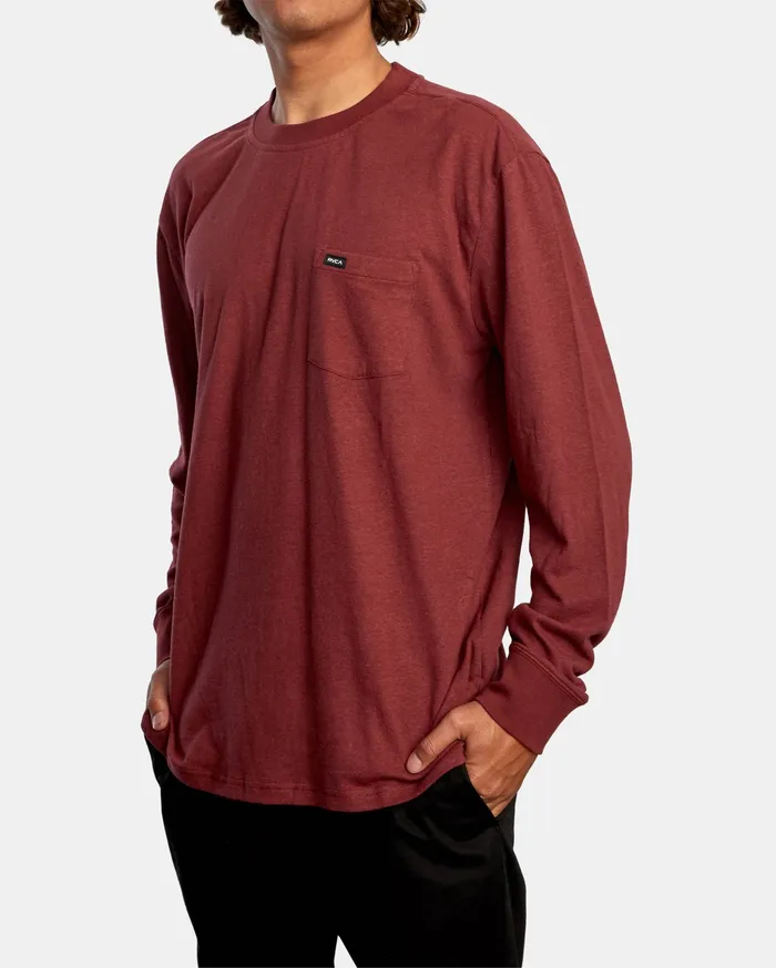 RVCA Mens Knit Harmonia Hemp Long Sleeve Tee Oxblood Red Oxr