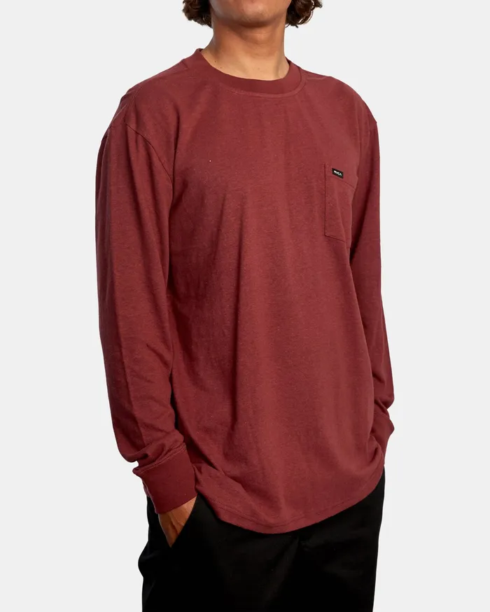 RVCA Mens Knit Harmonia Hemp Long Sleeve Tee Oxblood Red Oxr