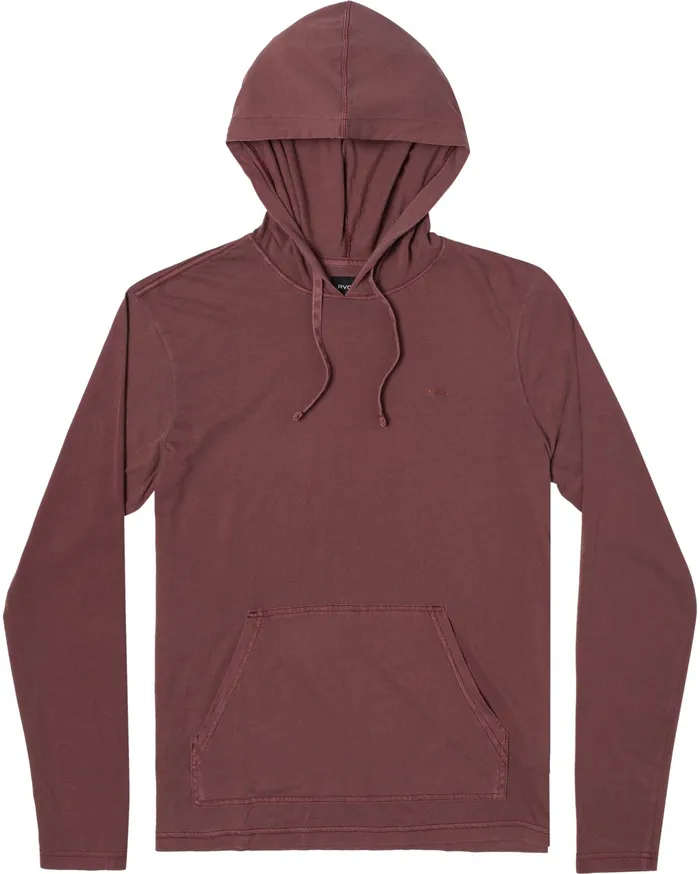 RVCA Mens Knit Ptc Pigment Hooded Long Sleeve Tee Oxblood Red Oxr