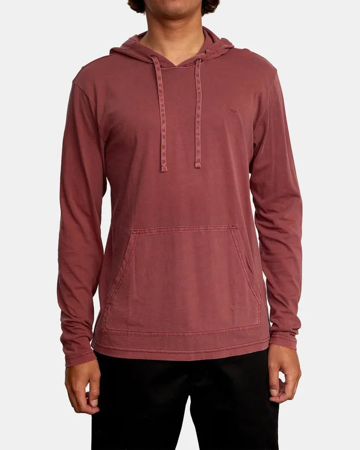 RVCA Mens Knit Ptc Pigment Hooded Long Sleeve Tee Oxblood Red Oxr