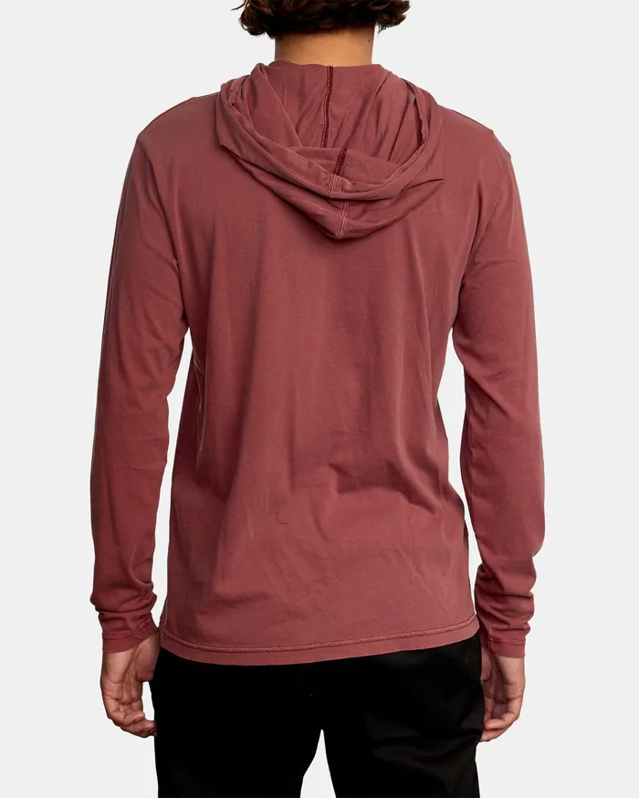 RVCA Mens Knit Ptc Pigment Hooded Long Sleeve Tee Oxblood Red Oxr