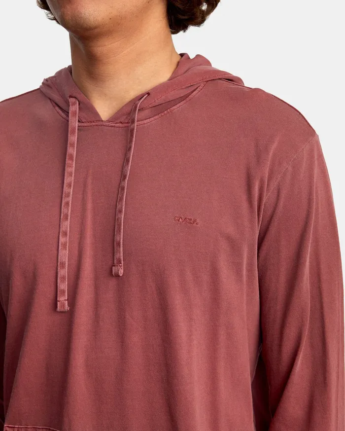 RVCA Mens Knit Ptc Pigment Hooded Long Sleeve Tee Oxblood Red Oxr