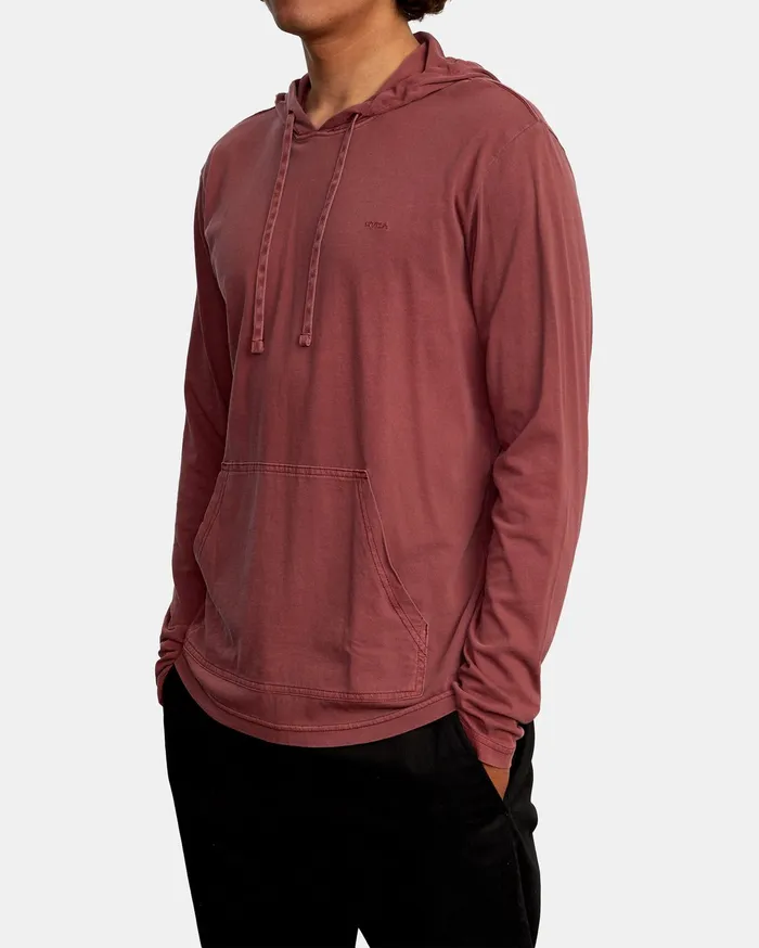RVCA Mens Knit Ptc Pigment Hooded Long Sleeve Tee Oxblood Red Oxr
