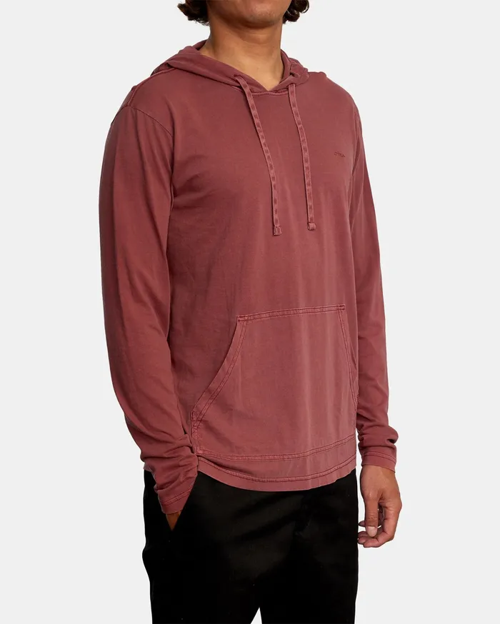 RVCA Mens Knit Ptc Pigment Hooded Long Sleeve Tee Oxblood Red Oxr