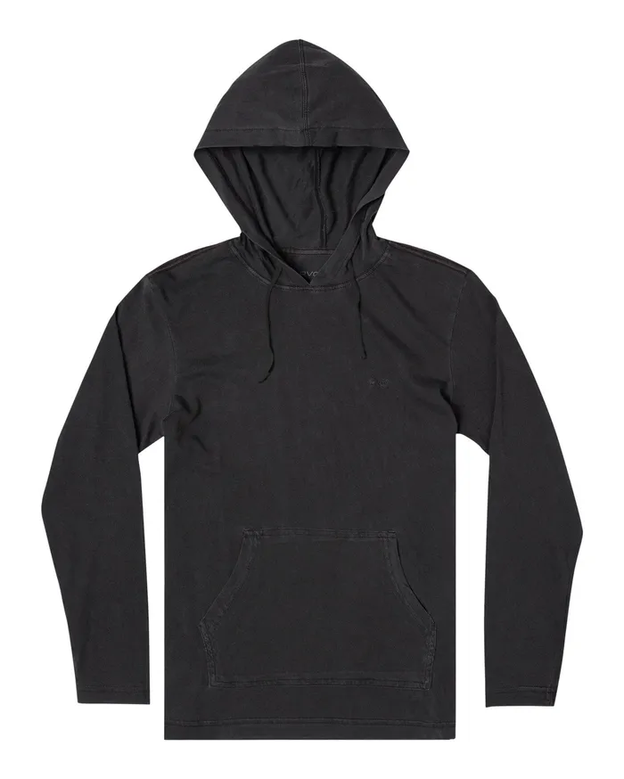 RVCA Mens Knit Ptc Pigment Hooded Long Sleeve Tee Pirate Black Ptk