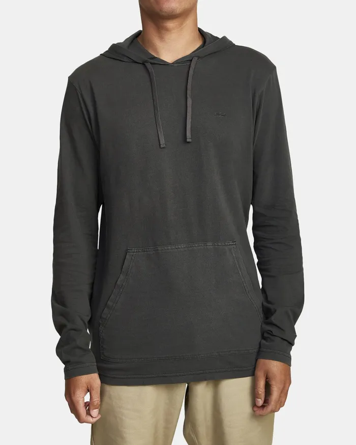 RVCA Mens Knit Ptc Pigment Hooded Long Sleeve Tee Pirate Black Ptk