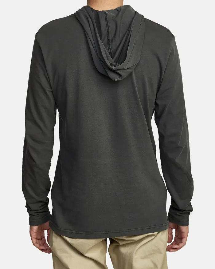 RVCA Mens Knit Ptc Pigment Hooded Long Sleeve Tee Pirate Black Ptk