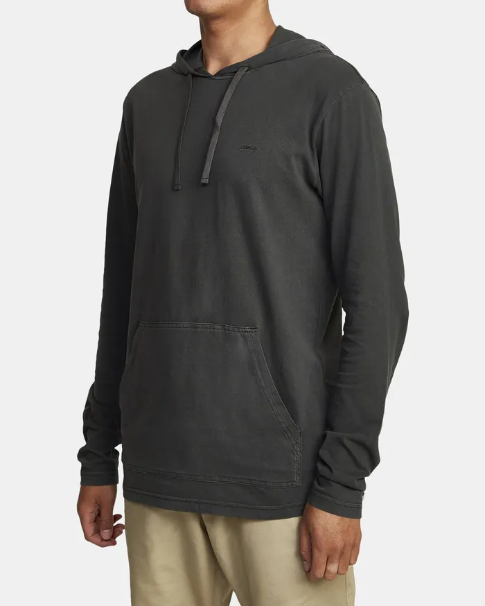 RVCA Mens Knit Ptc Pigment Hooded Long Sleeve Tee Pirate Black Ptk