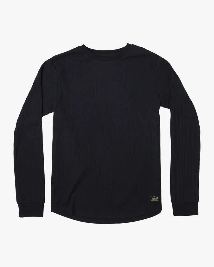 RVCA Mens Knit Recession Day Shift Long Sleeve Thermal Shirt Black Blk