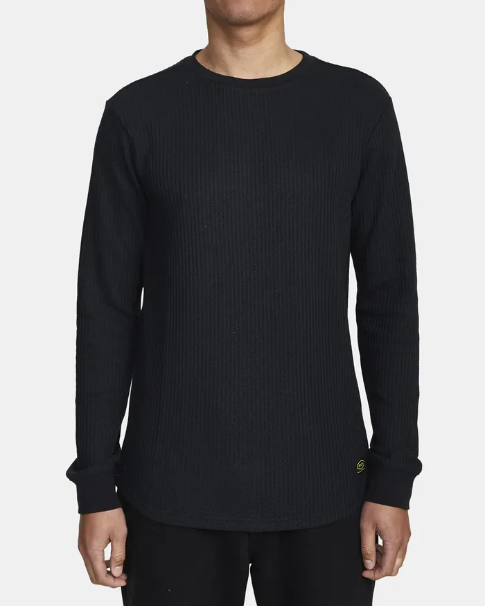 RVCA Mens Knit Recession Day Shift Long Sleeve Thermal Shirt Black Blk