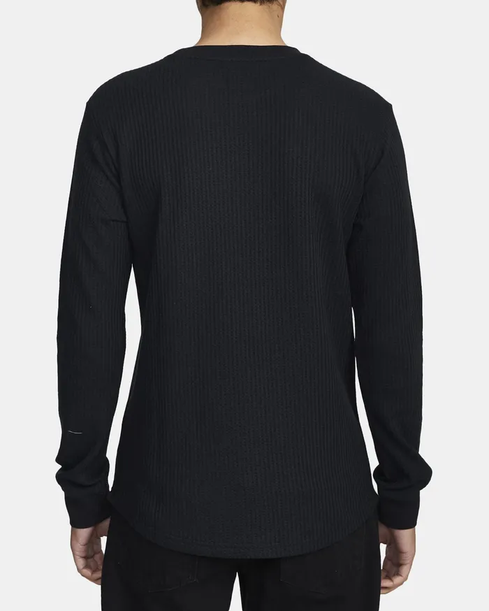 RVCA Mens Knit Recession Day Shift Long Sleeve Thermal Shirt Black Blk