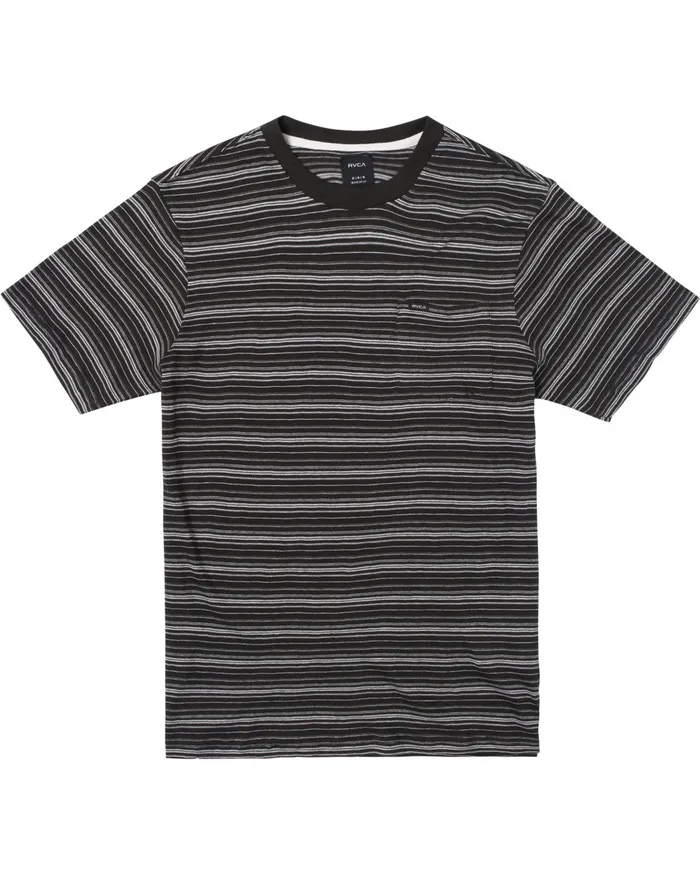 RVCA Mens Knit Toluca Micro Stripe Short Sleeve Tee Pirate Black Ptk