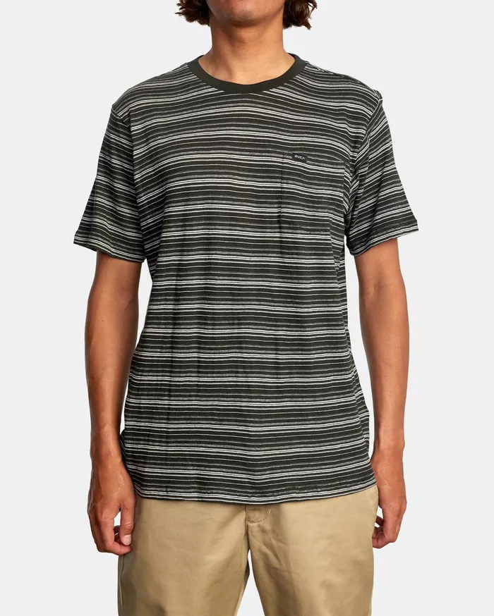 RVCA Mens Knit Toluca Micro Stripe Short Sleeve Tee Pirate Black Ptk
