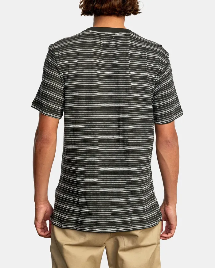 RVCA Mens Knit Toluca Micro Stripe Short Sleeve Tee Pirate Black Ptk